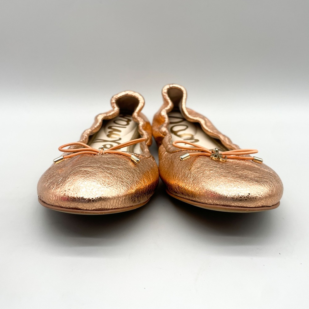 Sam Edelman Womens 9M Felicia Ballet Flats Rose Gold Metallic Leather Coquette - Picture 3 of 12